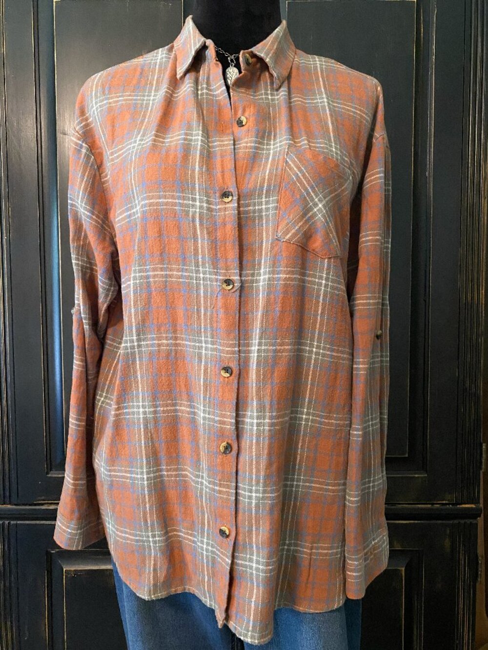 Love Notes - Women’s Size Large - Plaid Button Down Shirt - 100% Cotton